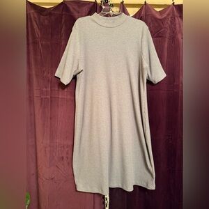 Gray Ribbed Short Sleeve Mock Neck Sweater Dress